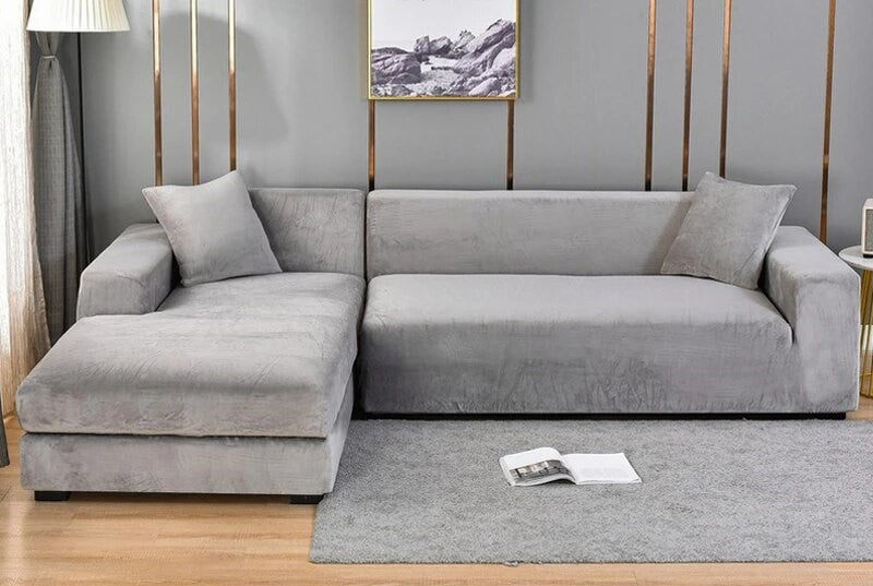 Velvet Stretch Sofa Covers in Light Grey Color