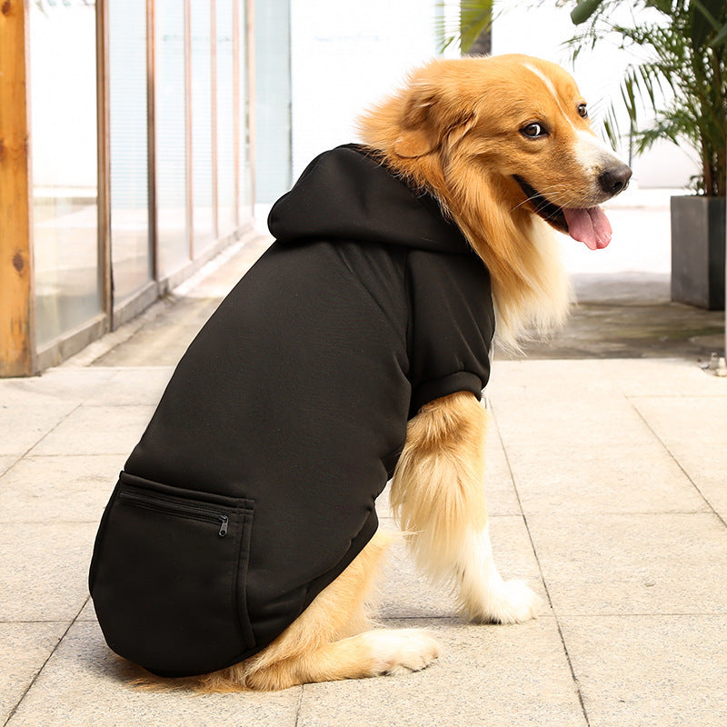 Dog wearing a winter coat with durable, wear-resistant fabric in black