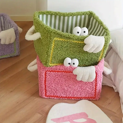 Cute Pink & Green Cartoon Design Storage Basket, perfect for organizing Pet Accessories.
