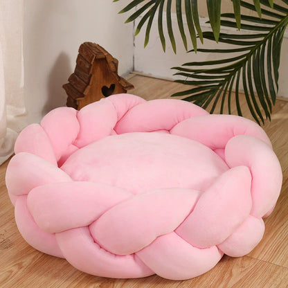 Winter Plush Non Slip Pet Bed for Deep Sleep: Round Knotted Cat & Dog Nest Pink