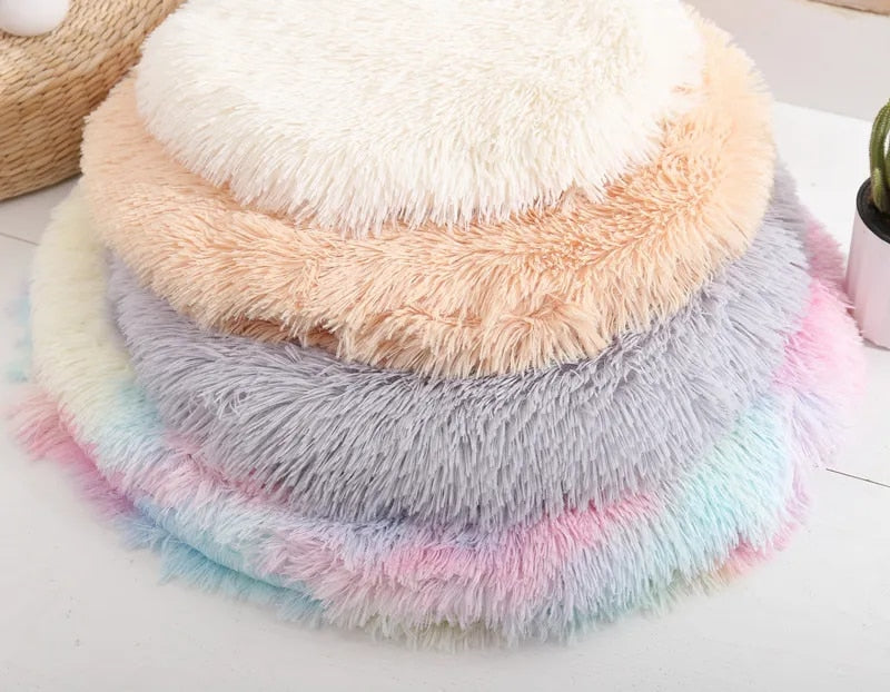 Variety Colors of Plush Cat Beds for Cats & Small Dogs Soft Round and Colorful Pet Mats