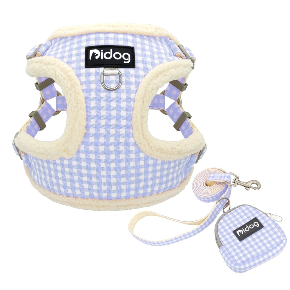 Classic Gingham Harness for Small Dogs with Treat Bag & Walking Lead