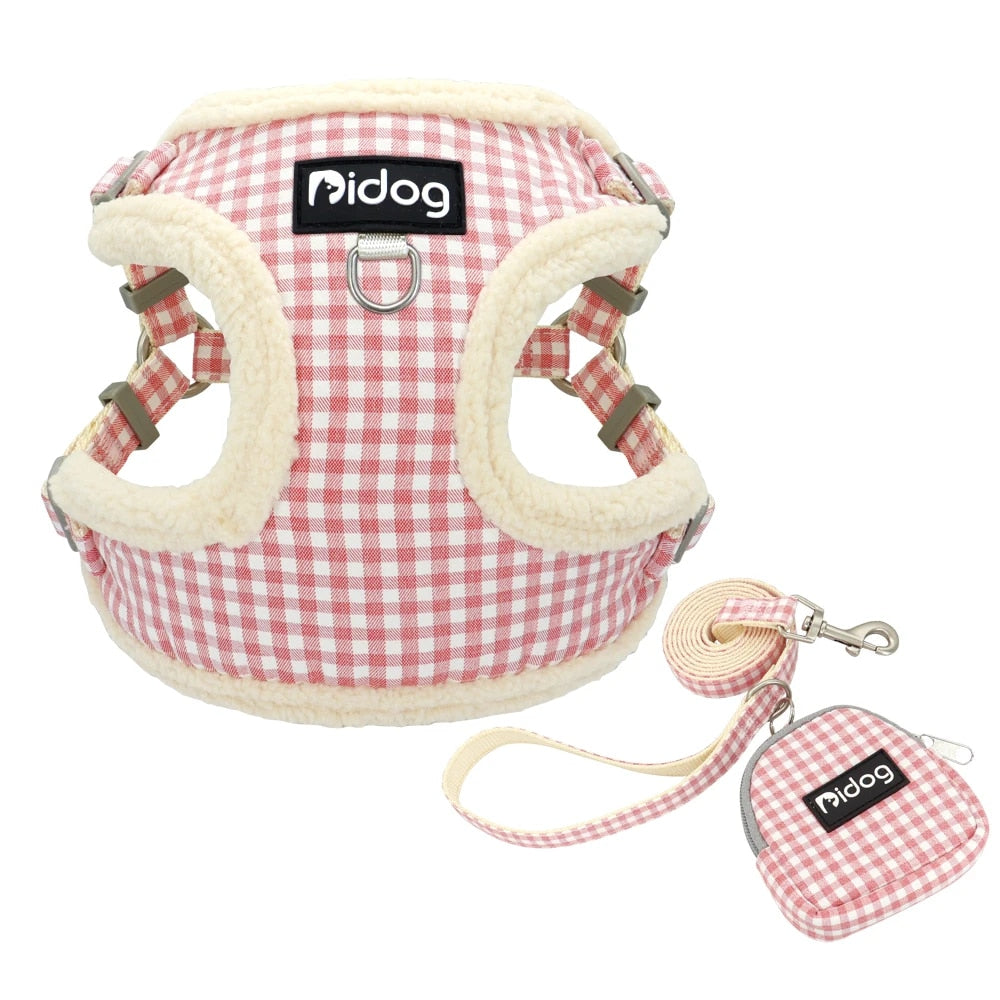 Classic Gingham Harness for Small Dogs with Treat Bag & Walking Lead