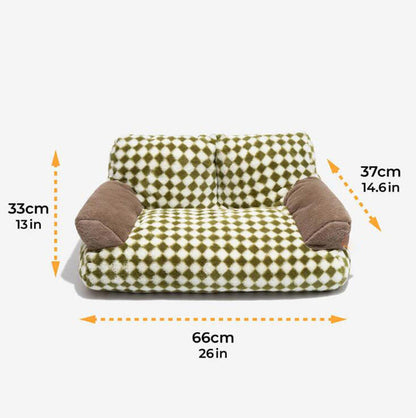 Retro Angora Green Plaid Vintage Supportive Washable Anti Slip Sofa Pet Couch