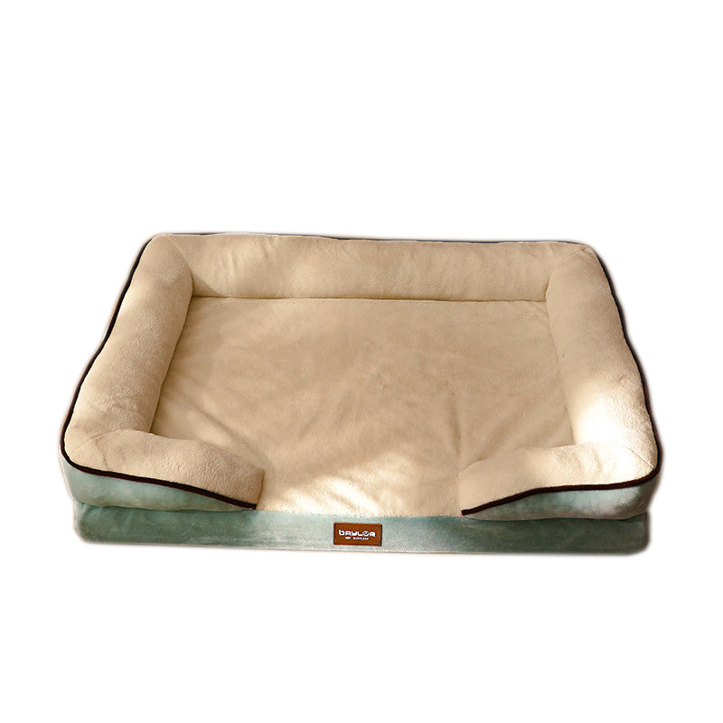 Elegant beige memory foam bolster dog bed displayed, offering washable cover