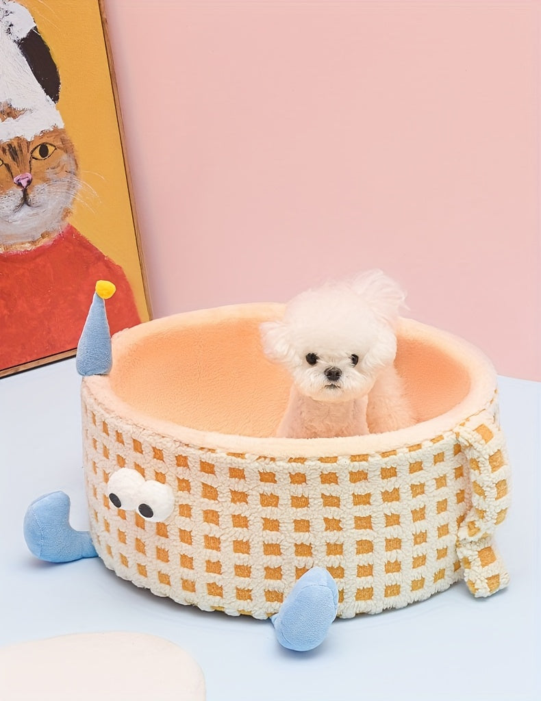 Warm Plush Dog Bed for Small Dogs in a Cozy Home Setting in Yellow Color