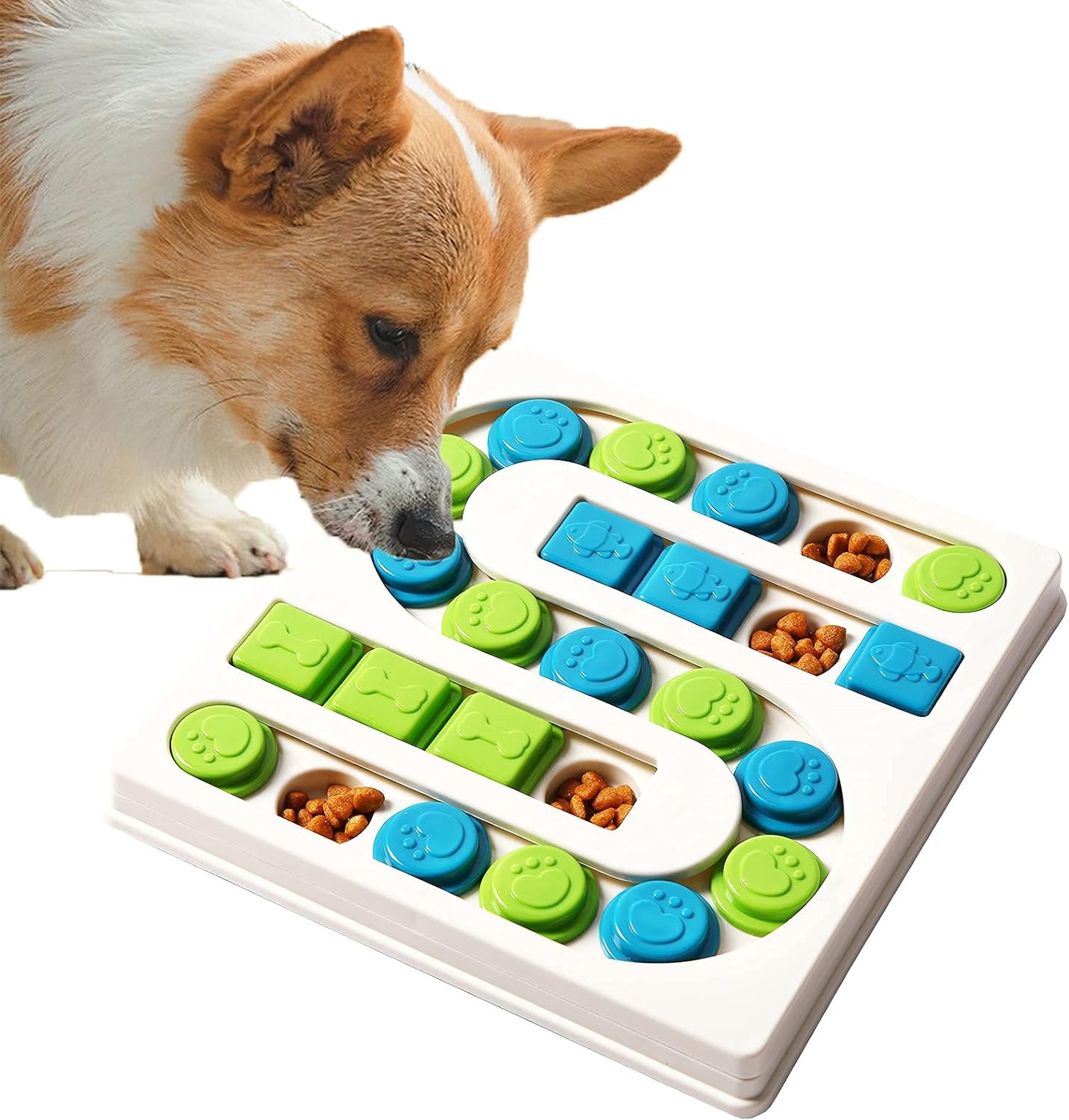 Dog solving the Interactive S-Shaped Dog Puzzle - Fun & Healthy Slow Feeder