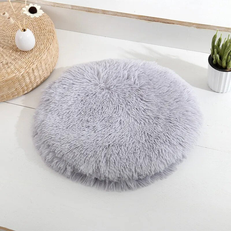 Plush Cat Beds for Cats & Small Dogs Soft Round and Colorful Pet Mats Grey