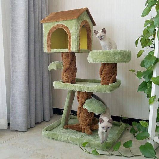 Multi-Layer Cat Tree Toy Condo with Hammock and Climbing Tower