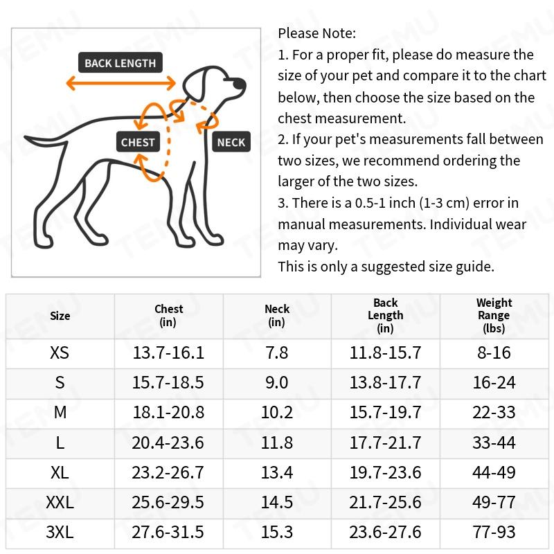 Size Chart of Premium Dog Clothes sweater and jacket combo