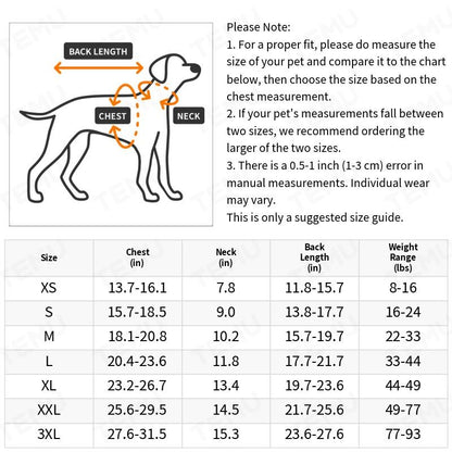 Size Chart of Premium Dog Clothes sweater and jacket combo