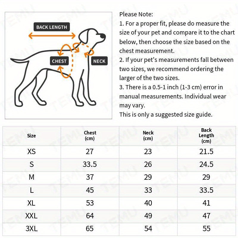 Size Chart of Cozy Knitted Winter Sweater for Dogs & Cats