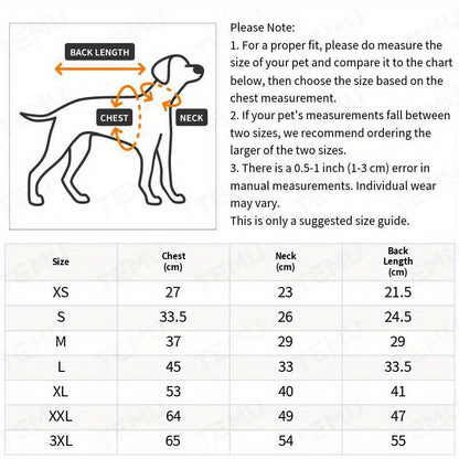 Size Chart of Cozy Knitted Winter Sweater for Dogs & Cats