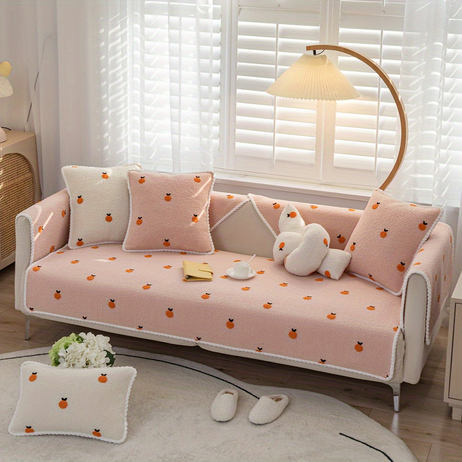 Warm Plush Sofa Slipcover: Cozy Non-Slip Couch Protector Decor in oranges design