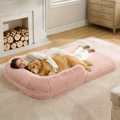 Convenient foldable bed for humans and dogs in Pink