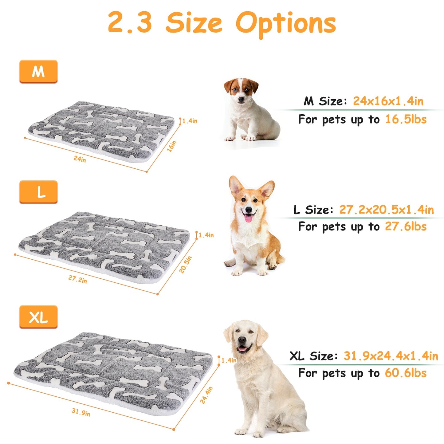 Flannel Dog Crate Pad Reversible, Machine Washable Pet Bed Liner with Bone Patterns