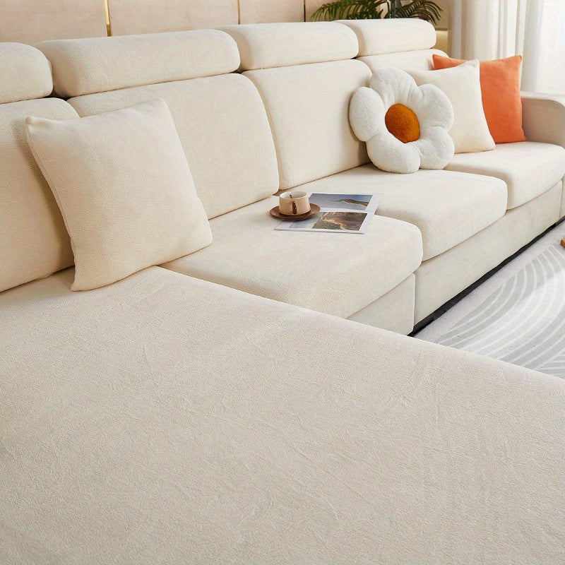 Premium Sofa Cover in soft jacquard polar fleece, pet-friendly design White