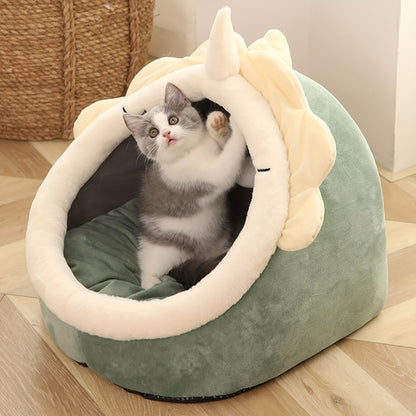 Deluxe Cat House in Mint Green Dinosaur Design - Cat Cave for Ultimate Comfort