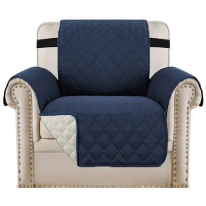 "Deep navy sofa cover, combining protection with sophistication."
