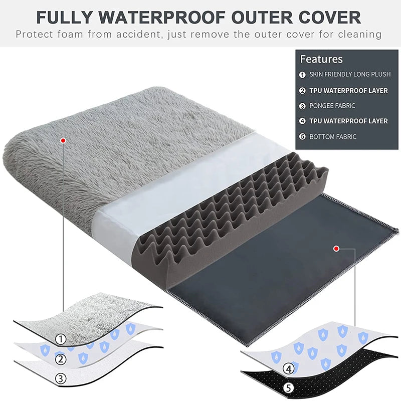 "Close-up of the waterproof and plush bed materials."