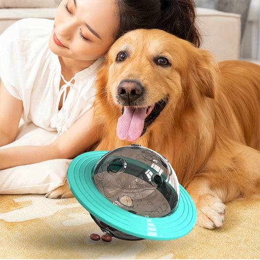 A dog and a woman with the IQ Treat Ball: Slow Feeder & Puzzle Toy