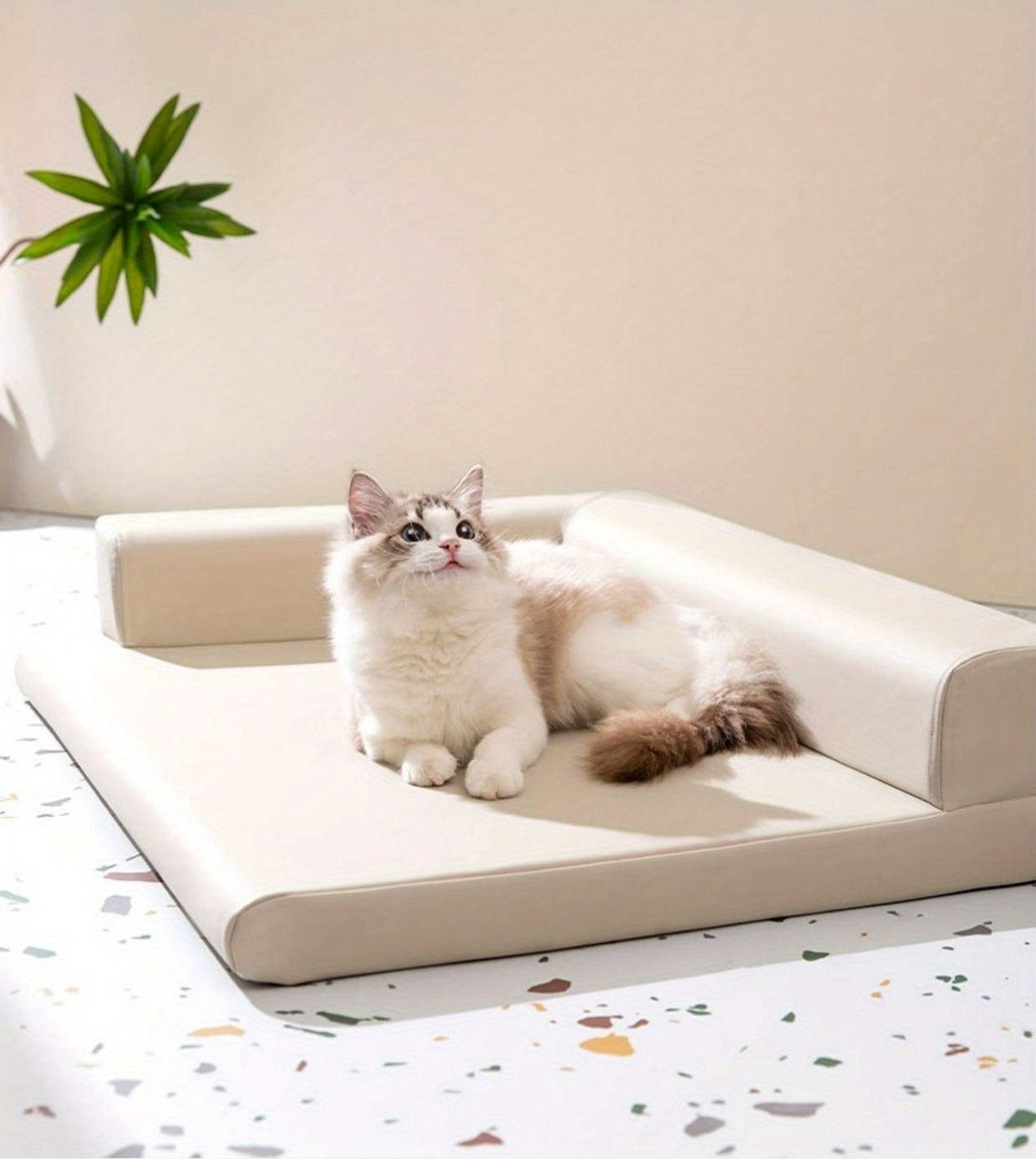 Faux leather L-shaped cat bed ideal for small and medium-sized pets