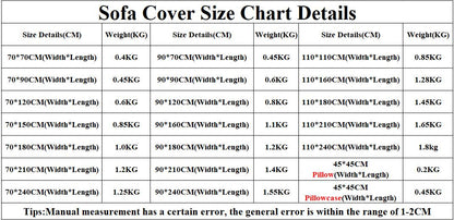 Size Chart Details of Linen L-Shaped Sofa Cover