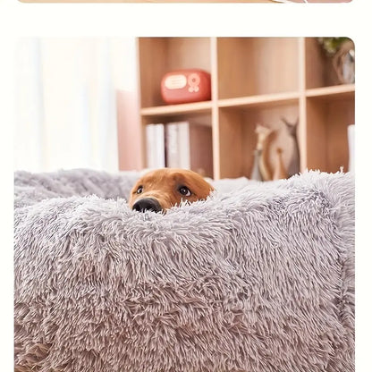 Dog Lying in Grey Round Washable Dog Bed for Medium Pets in a Cozy Home Setting
