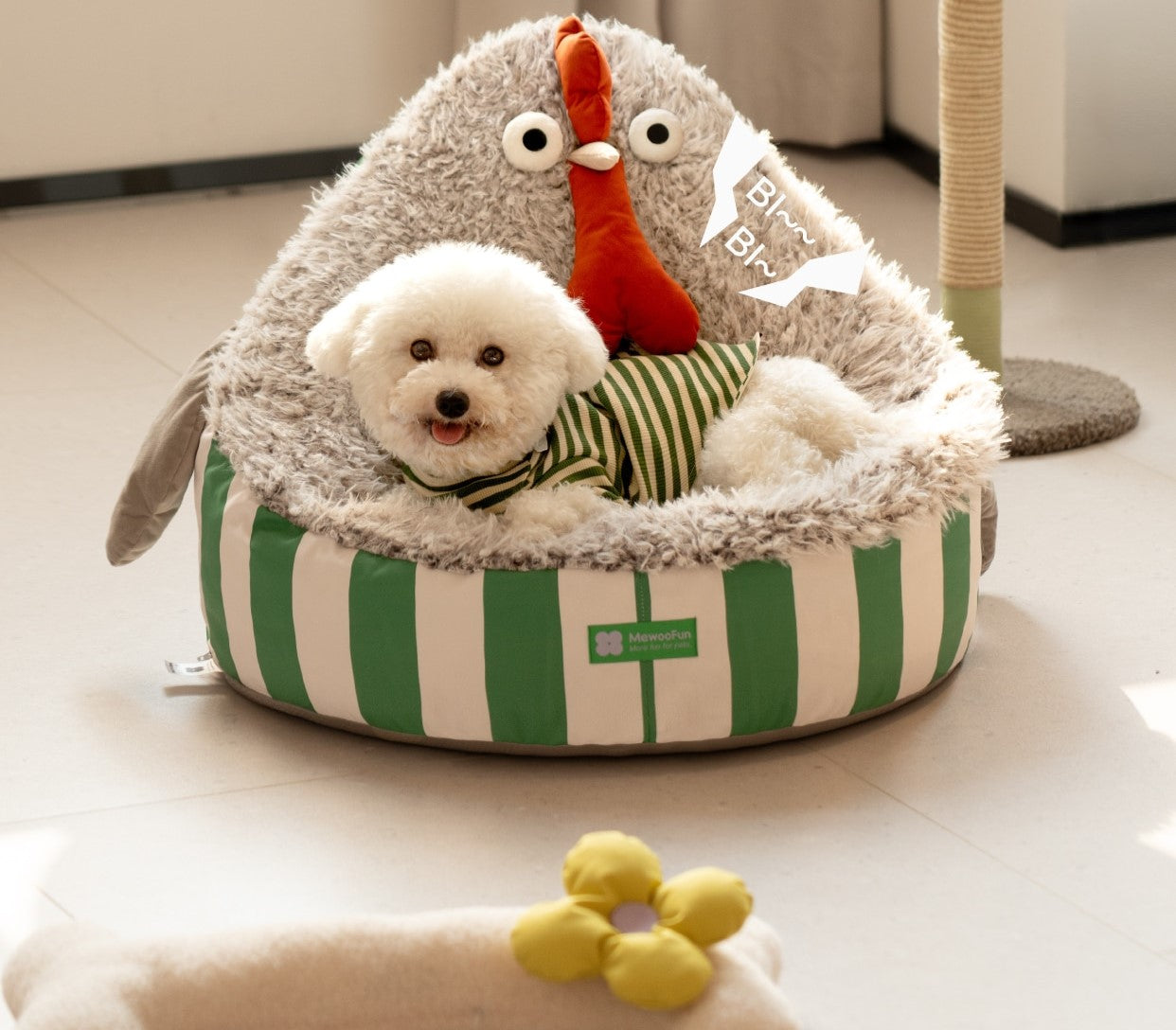 Winter-Ready Bird Chick Shaped Pet Bed: Super Soft & Warm for Cats & Dogs Grey and Green