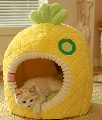 Pineapple Small Cat Enclosed Washable Bed