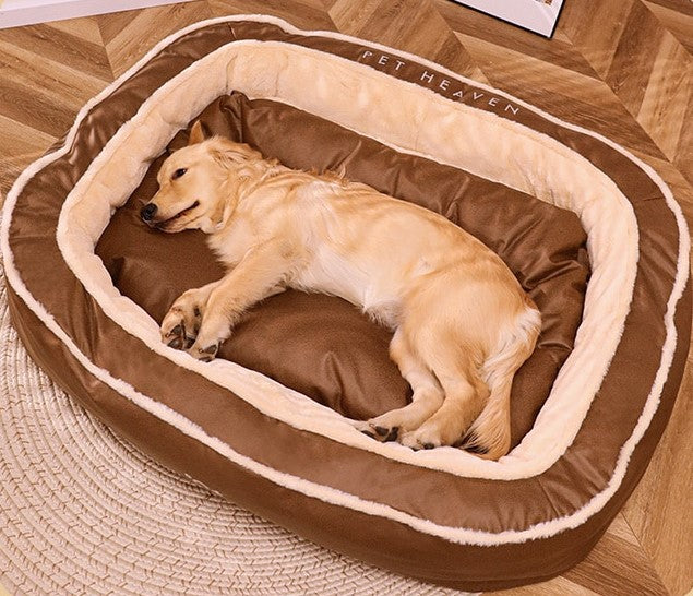 Pet sleeping in comfort on our orthopaedic dog bed, ideal for deep rest.