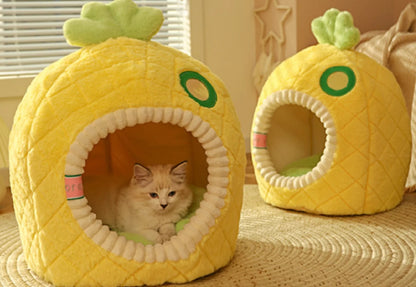 Pineapple Small Cat Enclosed Washable Bed