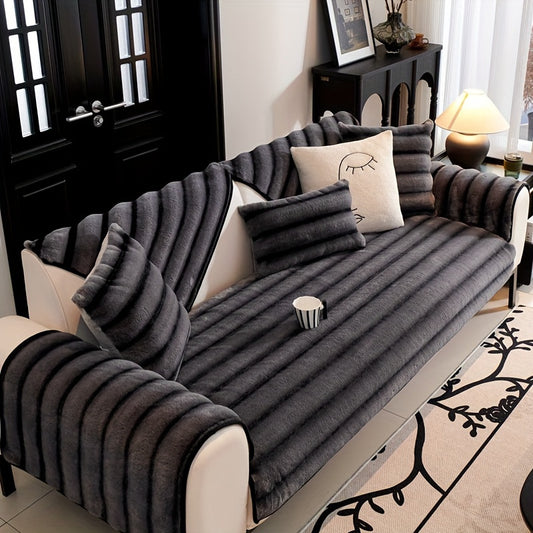 Imitation Mink Plush Sofa Cover in Dark Grey Color