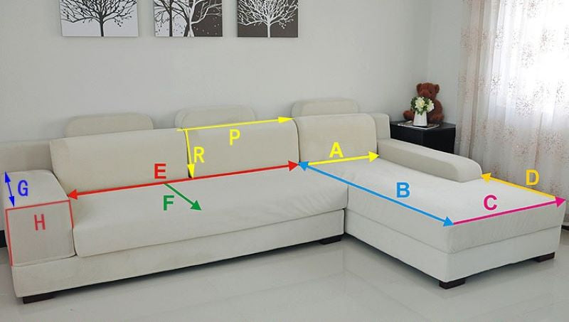 an image on how to measure the sofa for the irregular shaped sofa cover