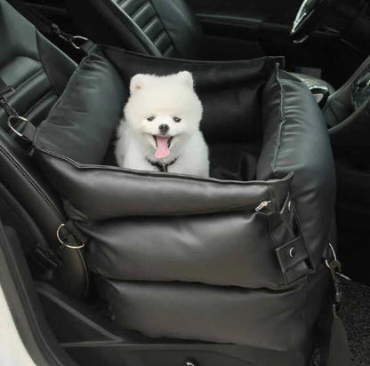 Luxury black leather dog car seat with safety buckle