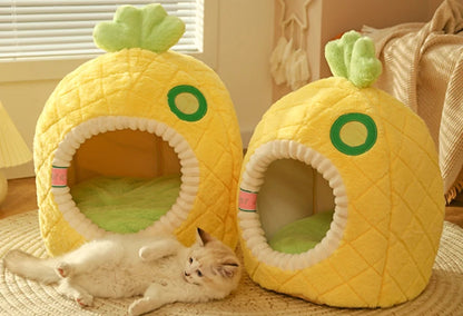 Pineapple Small Cat Enclosed Washable Bed