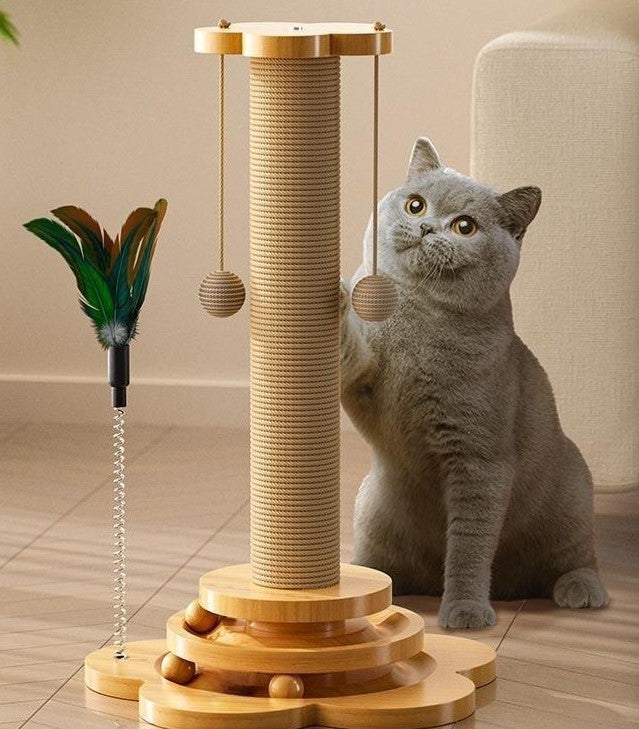 Solid Wood Cat Turntable Toy: Fun, Durable Sisal Scratching Board, Balls, and Grab Column for Cats