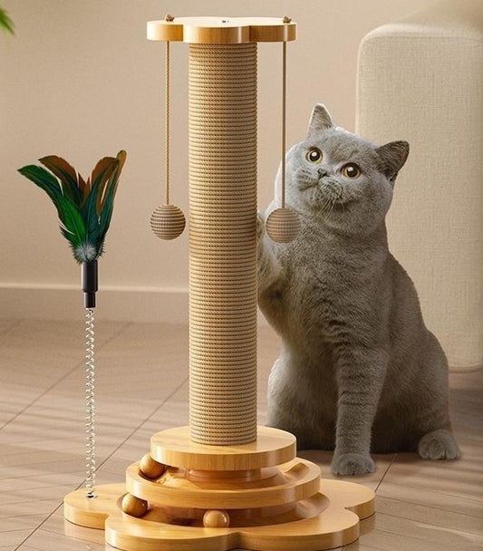 Solid Wood Cat Turntable Toy: Fun, Durable Sisal Scratching Board, Balls, and Grab Column for Cats