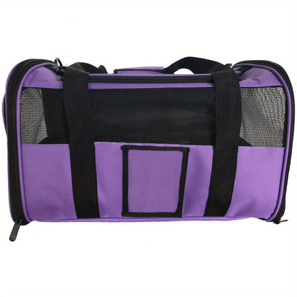 Pet travel carrier backpack with secure locking safety zipper for outdoor adventures.