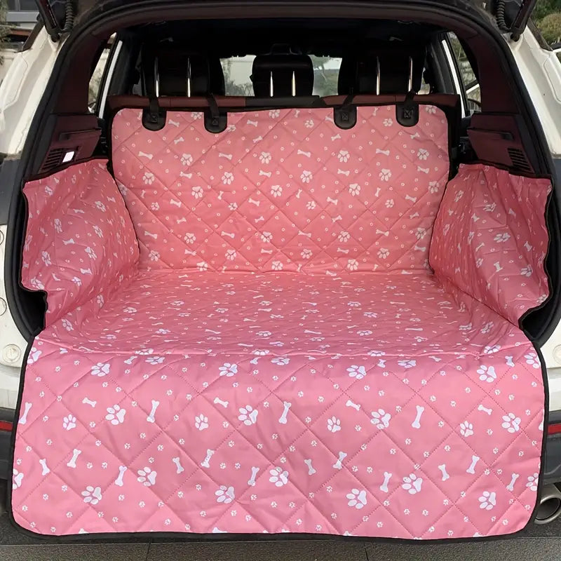 Pink Paw Print Design Durable Cotton Car Trunk Cover for SUVs, Non-Slip and Machine Washable
