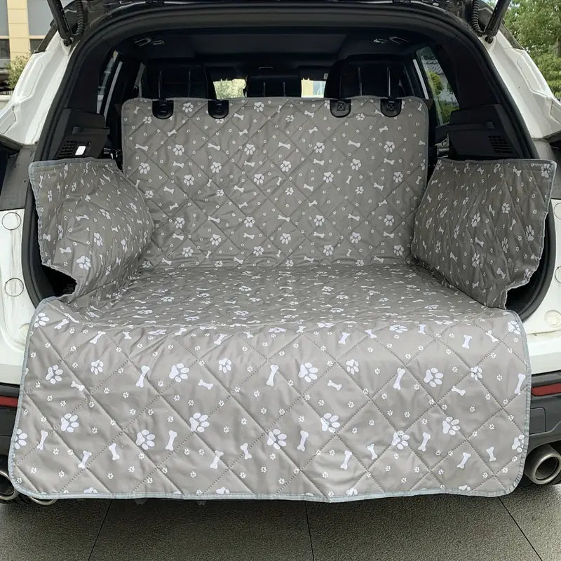 Light Grey Paw Print Design Durable Cotton Car Trunk Cover for SUVs, Non-Slip and Machine Washable
