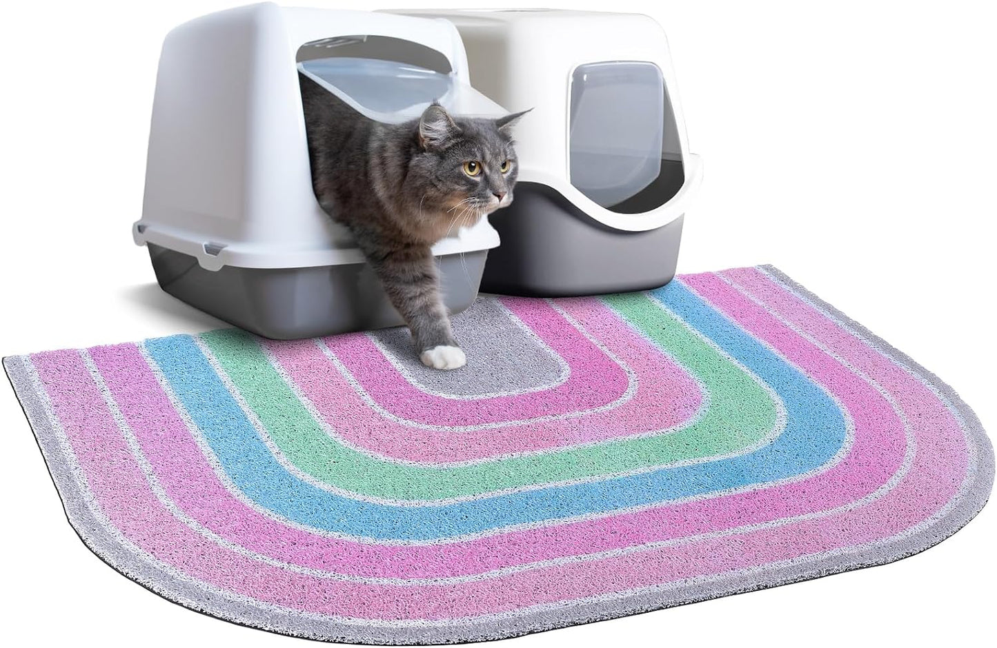 High-quality, large cat litter mat with non-slip backing and easy-to-clean litter-trapping surface.