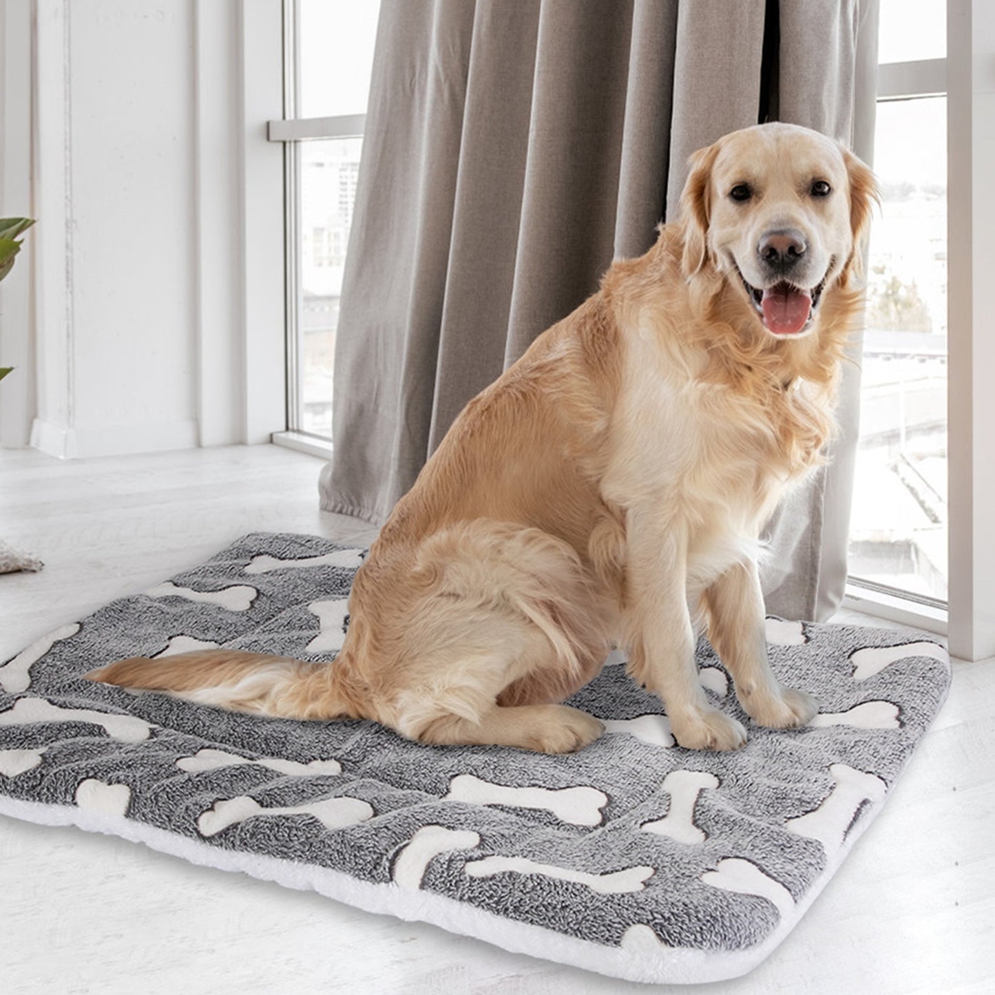 Flannel Dog Crate Pad Reversible, Machine Washable Pet Bed Liner with Bone Patterns