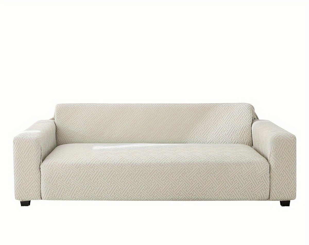 4 seater elastic sofa cover in light grey color