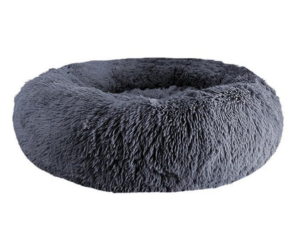 Orthopedic Plush Donut  Round Dog Bed: Non-Slip & Soothing Comfort Dark Grey