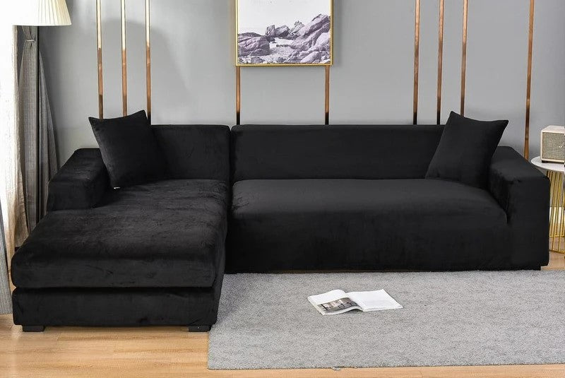 Velvet Stretch Sofa Covers in Black Color