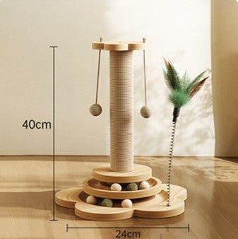 Solid Wood Cat Turntable Toy: Fun, Durable Sisal Scratching Board, Balls, and Grab Column for Cats