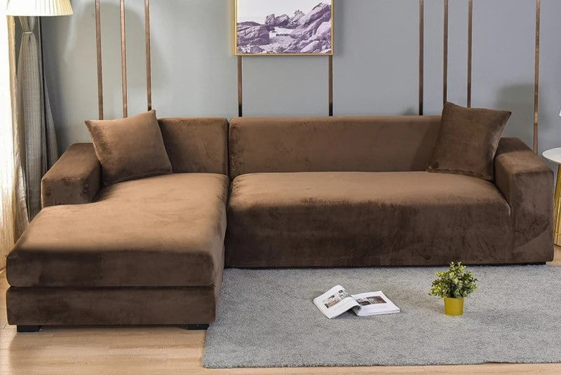 Velvet Stretch Sofa Covers in Coffee Color