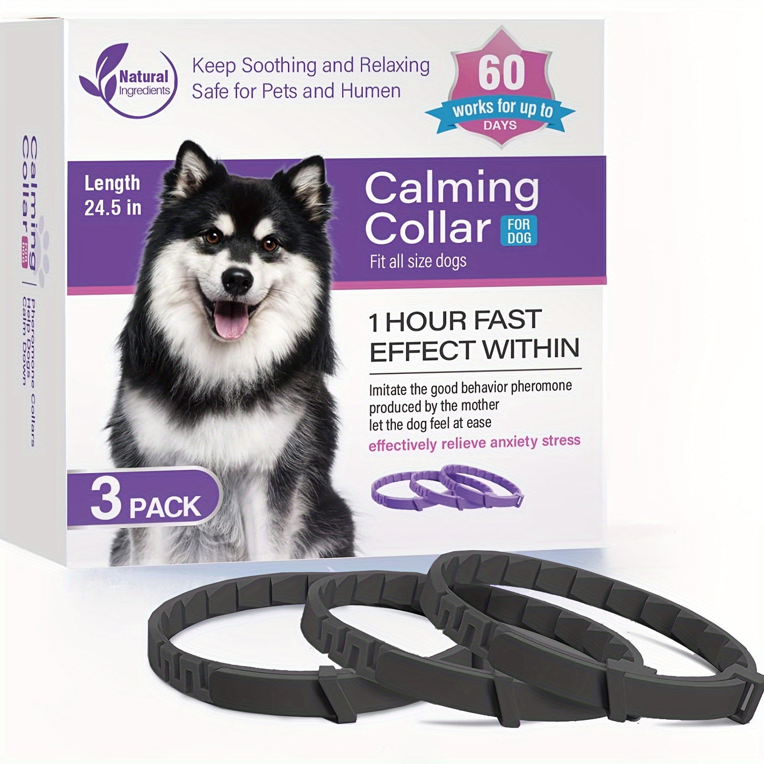 3pcs Calming Collar for Dogs in Black Color