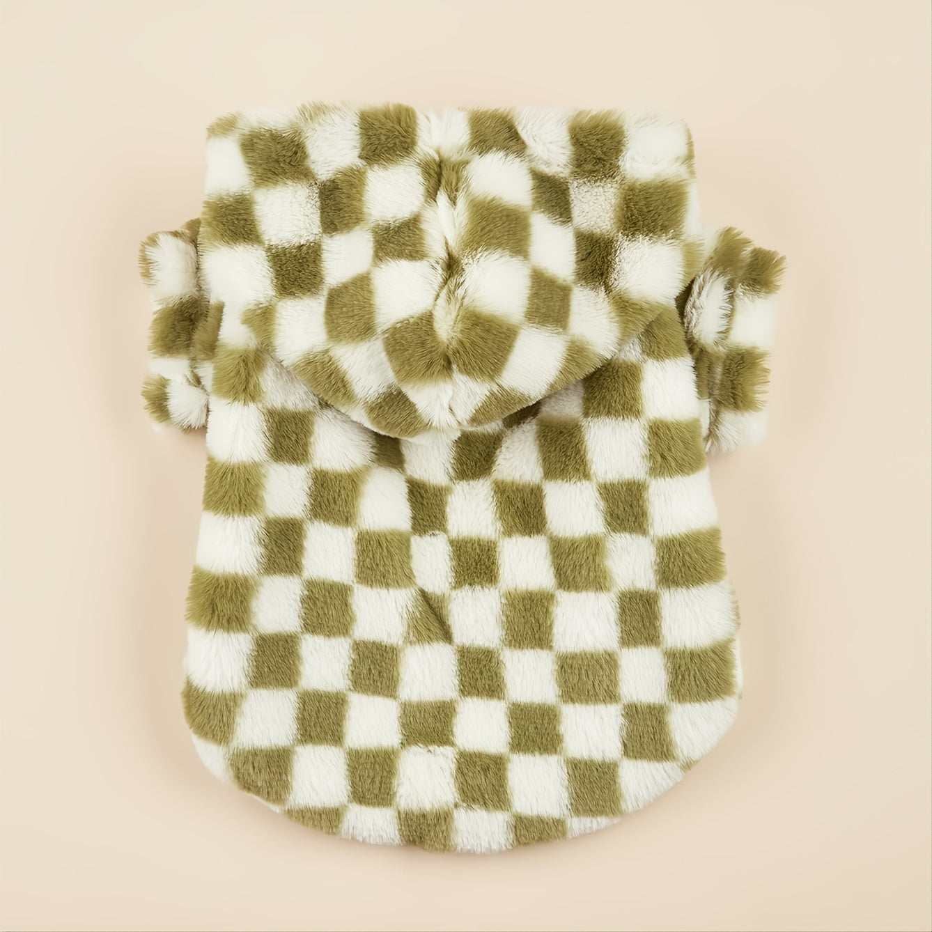 Close-up of stylish dog jacket in plaid design for winter warmth